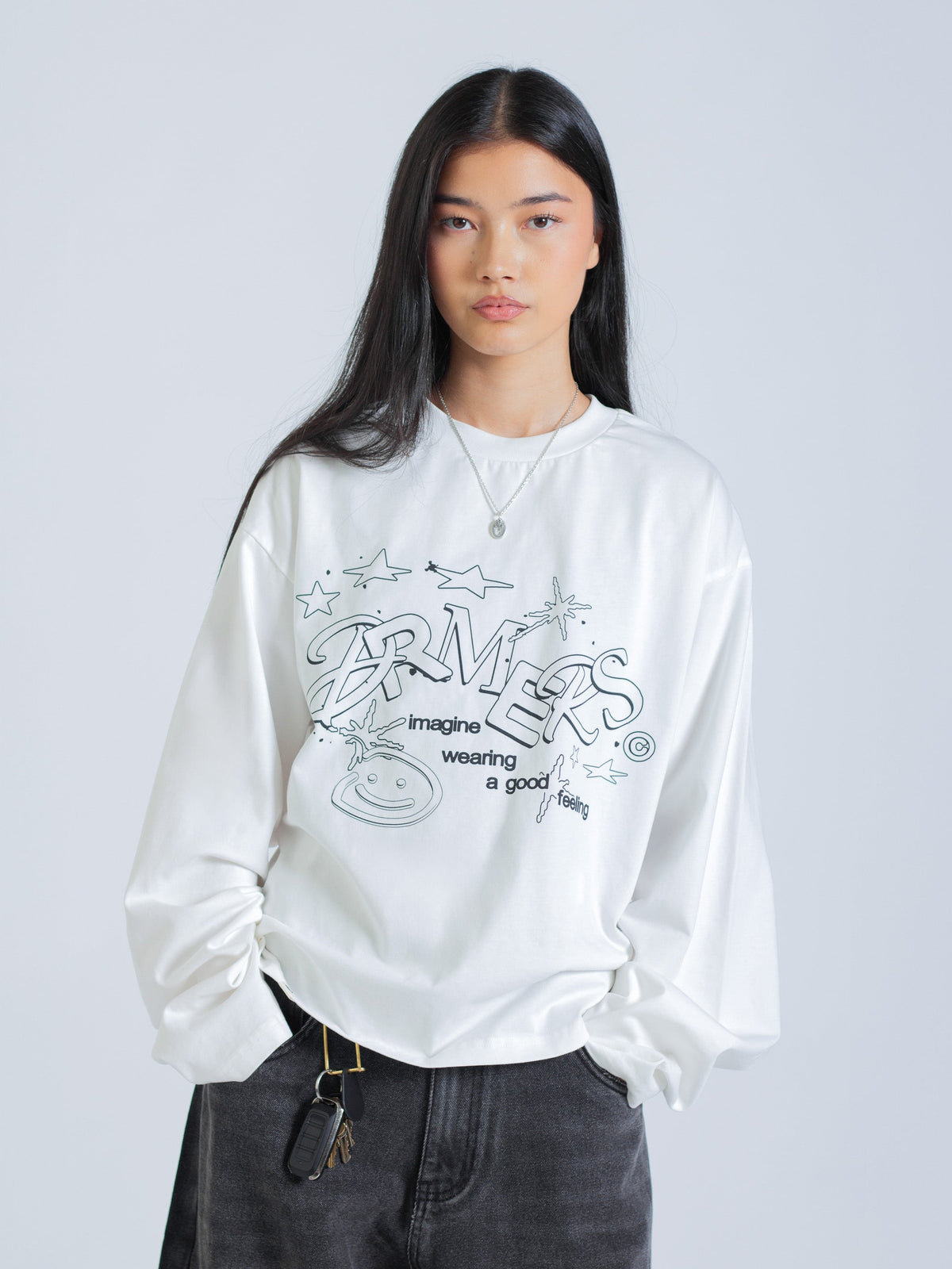 LINEWORK LONG SLEEVE TEE - WHITE