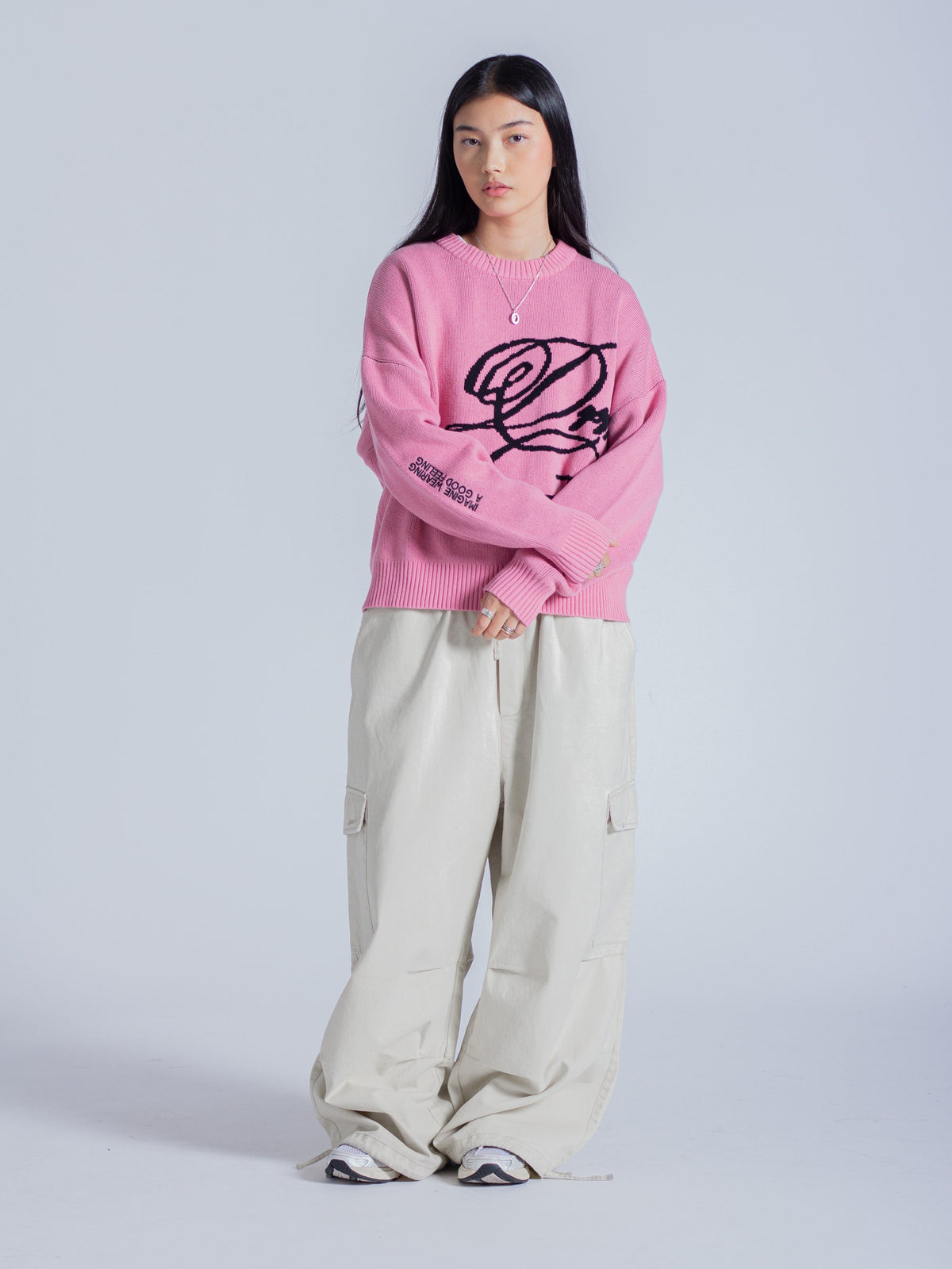 CURSIVE TEXT KNIT - HOT PINK