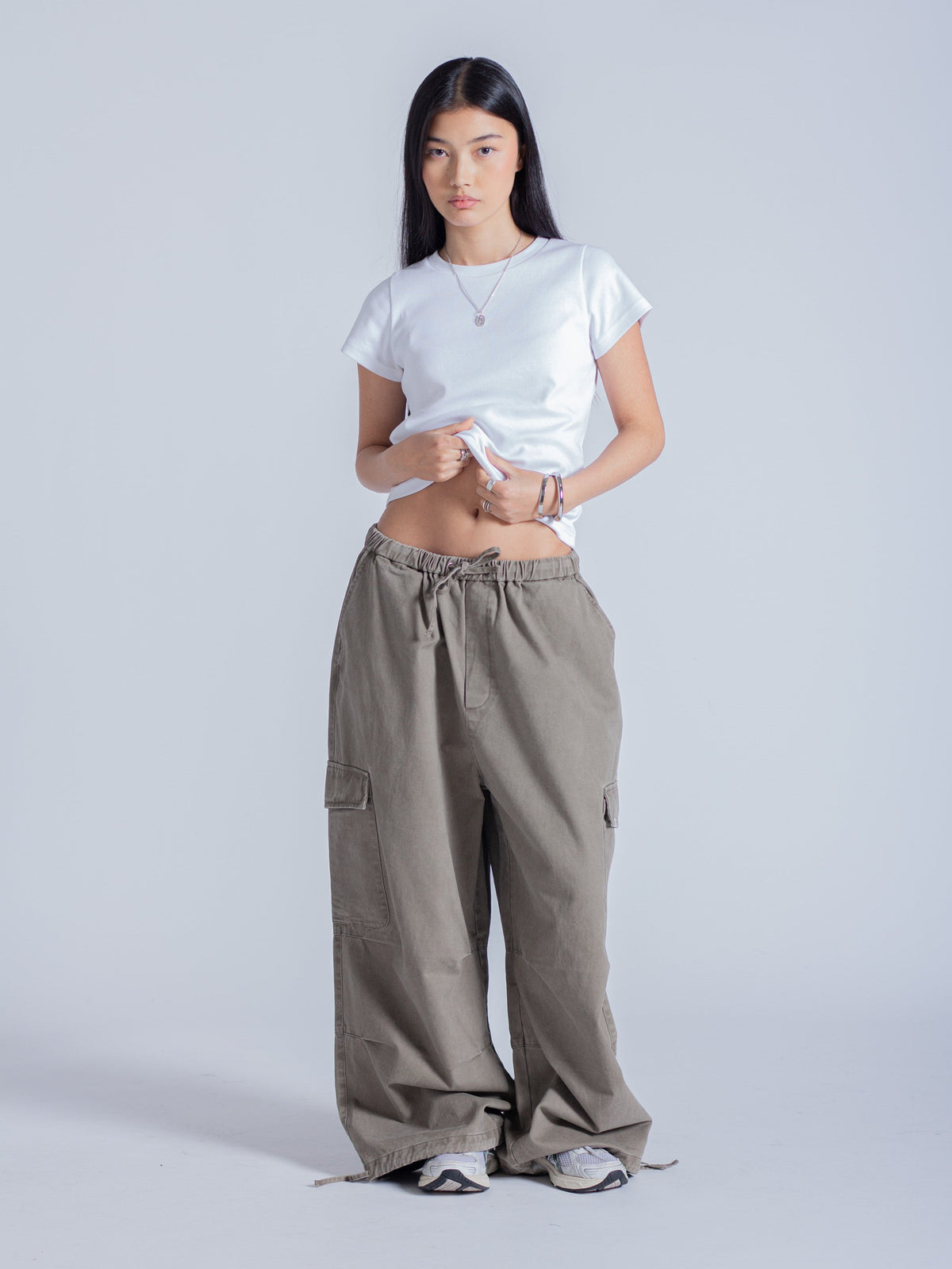 SMILEY LOGO PARACHUTE PANTS - TAUPE