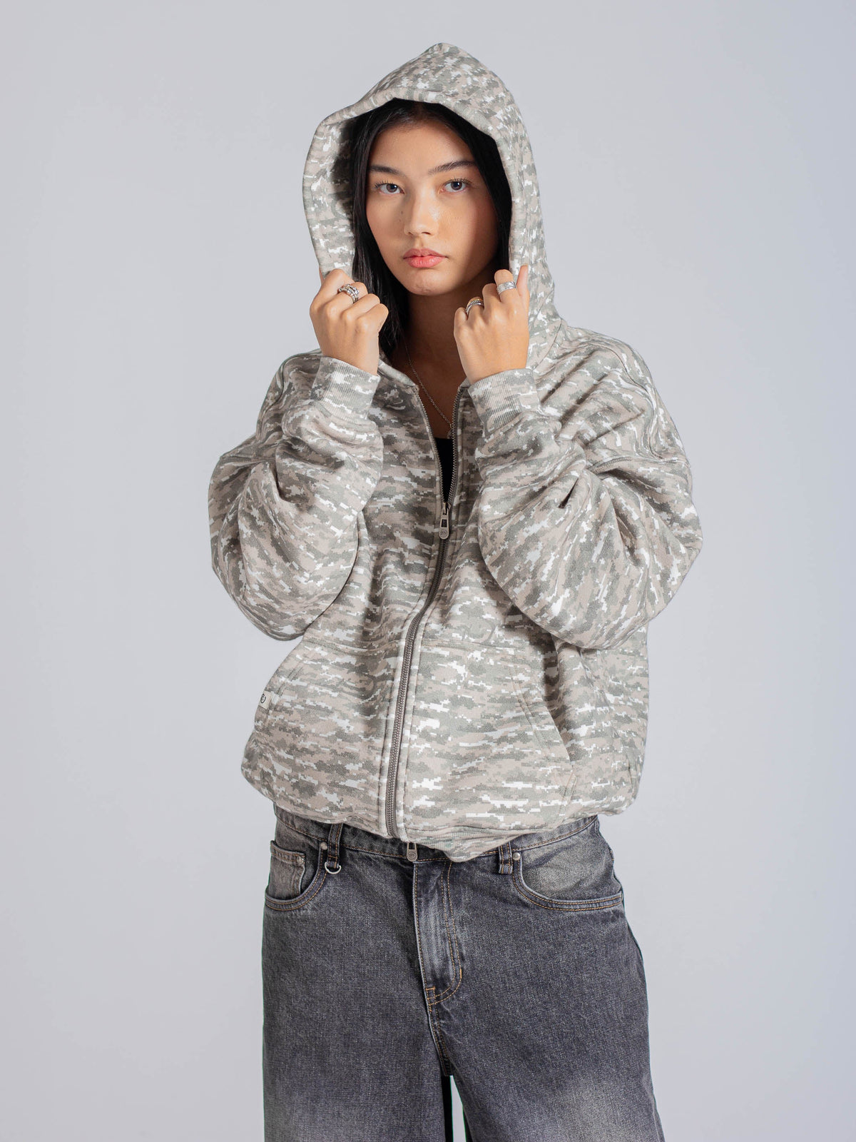 DIGITAL CLOUD CAMO ZIP UP - GREEN