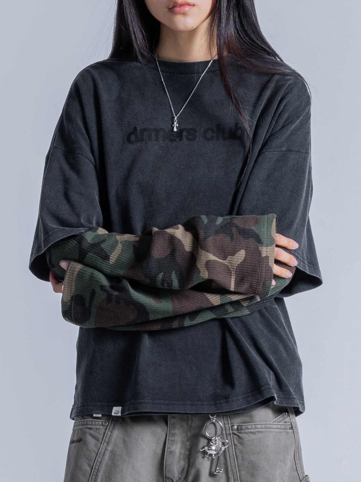 CAMO LAYERED TEE - VINTAGE BLACK