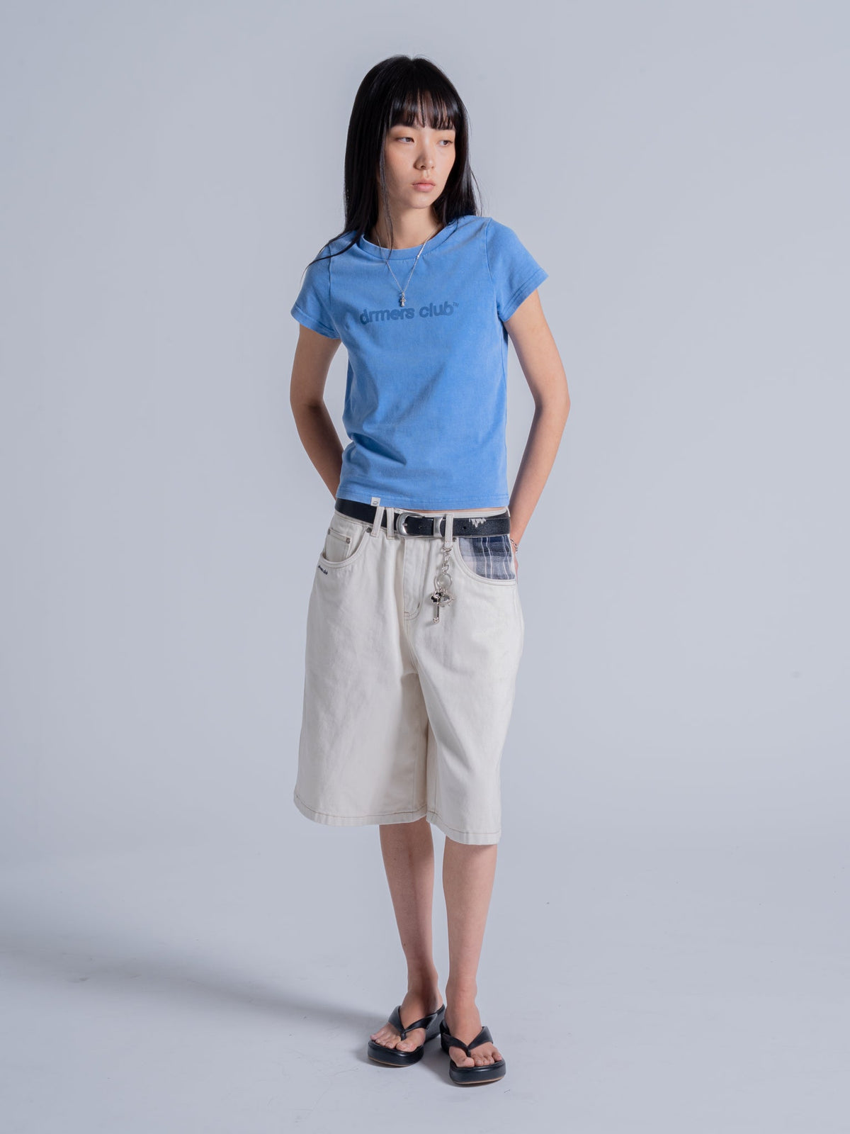 PLAID POCKET JORTS - OFF-WHITE
