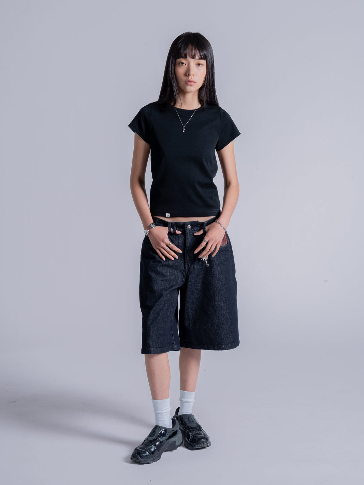 PLAID POCKET JORTS - INDIGO