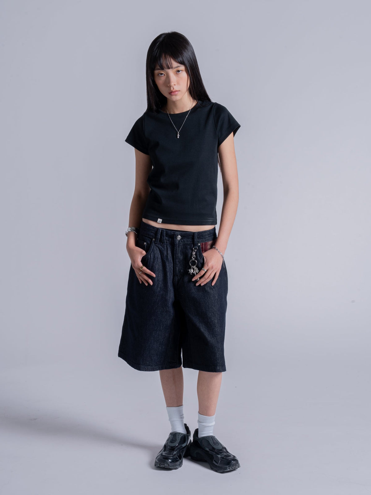 PLAID POCKET JORTS - INDIGO