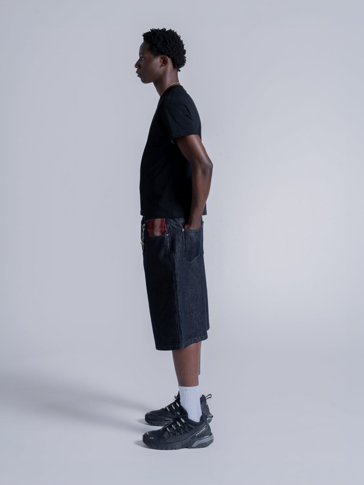 PLAID POCKET JORTS - INDIGO