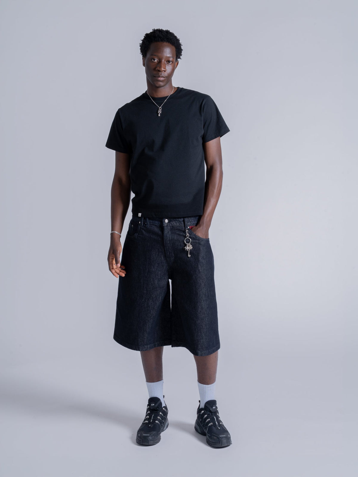 PLAID POCKET JORTS - INDIGO