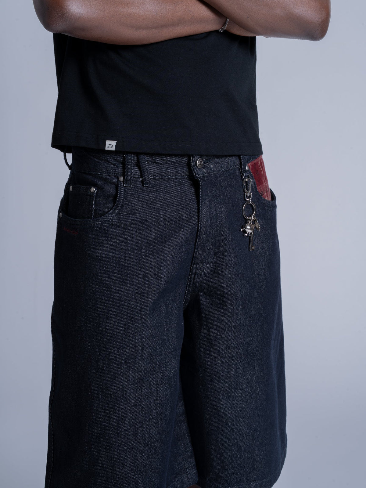 PLAID POCKET JORTS - INDIGO