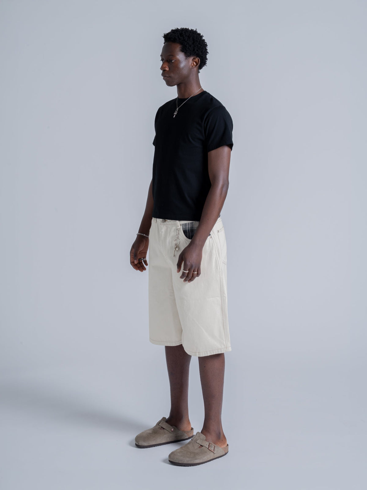 PLAID POCKET JORTS - OFF-WHITE