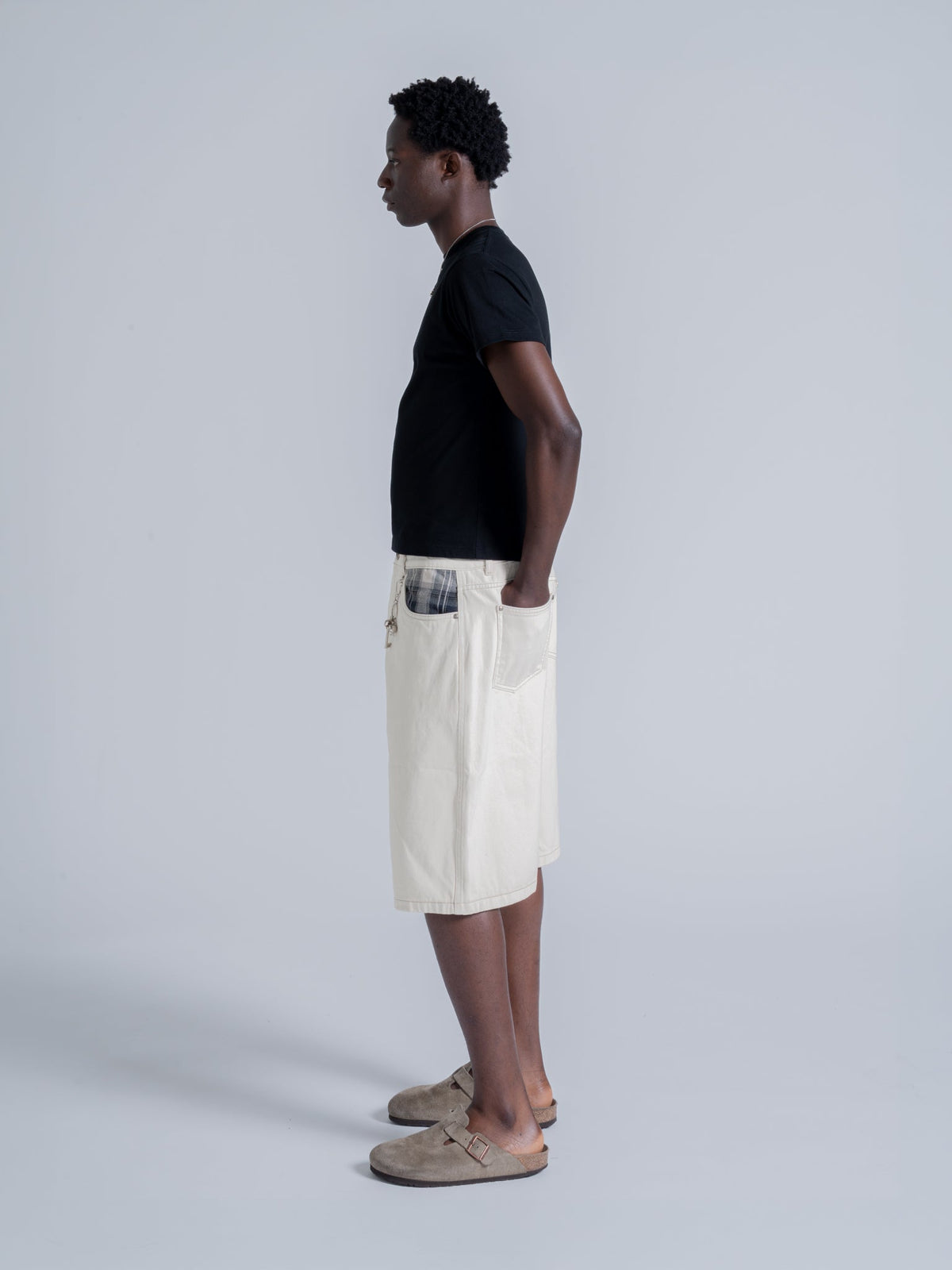 PLAID POCKET JORTS - OFF-WHITE