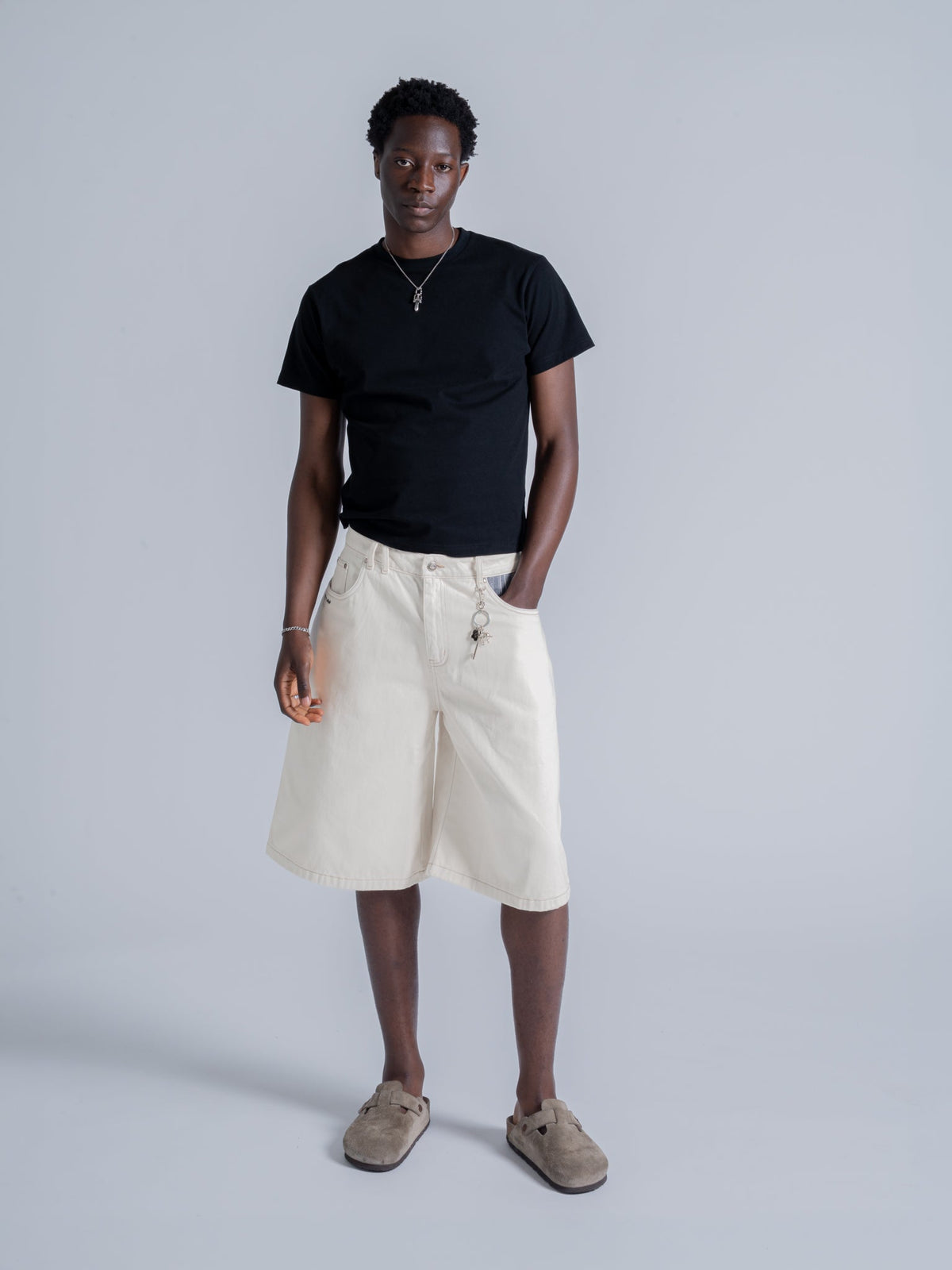 PLAID POCKET JORTS - OFF-WHITE