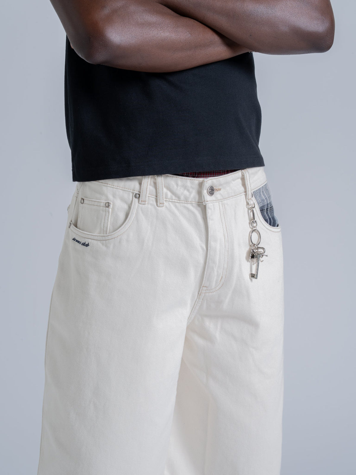 PLAID POCKET JORTS - OFF-WHITE