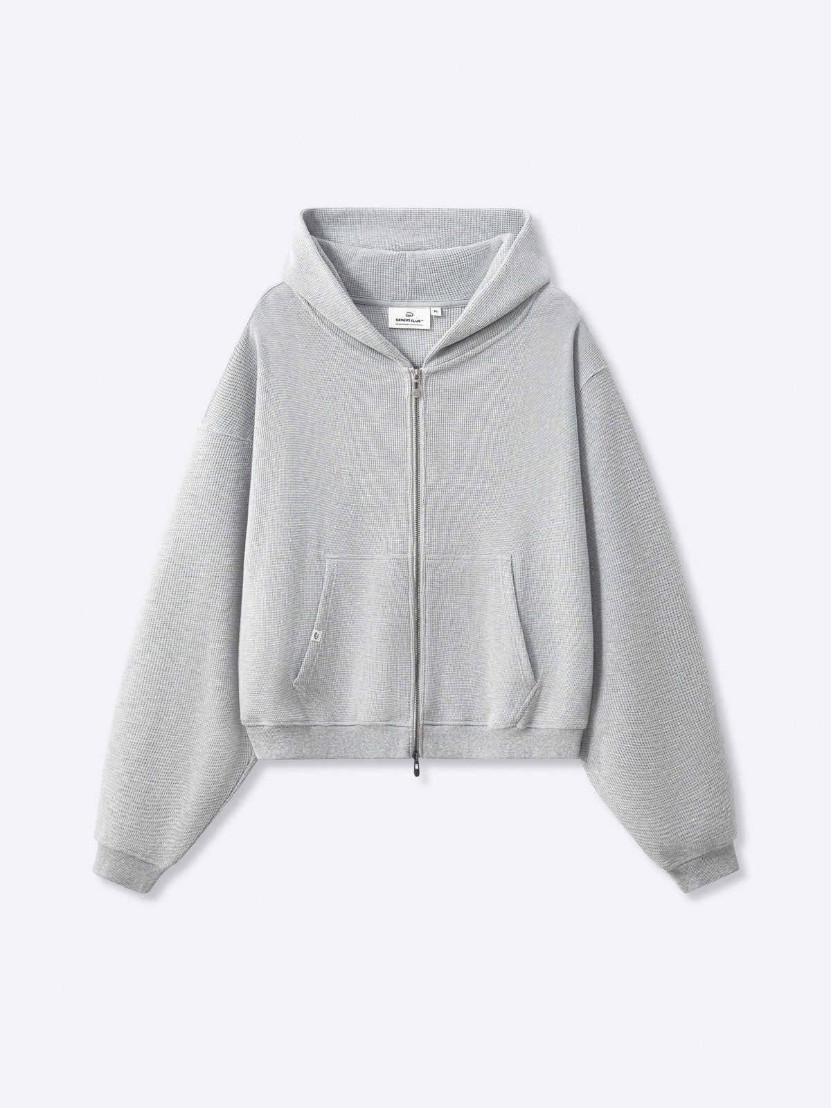 WAFFLE ZIP HOODIE - HEATHER GREY
