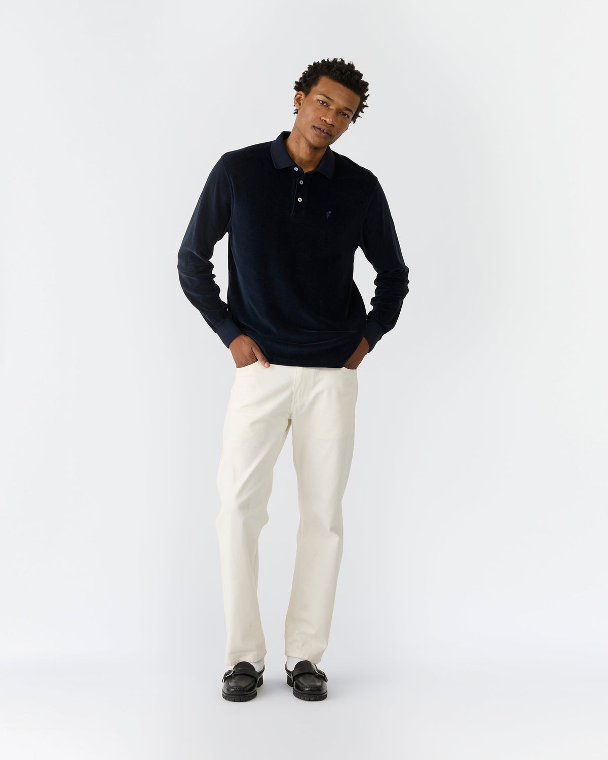 Velour Long Sleeve Polo