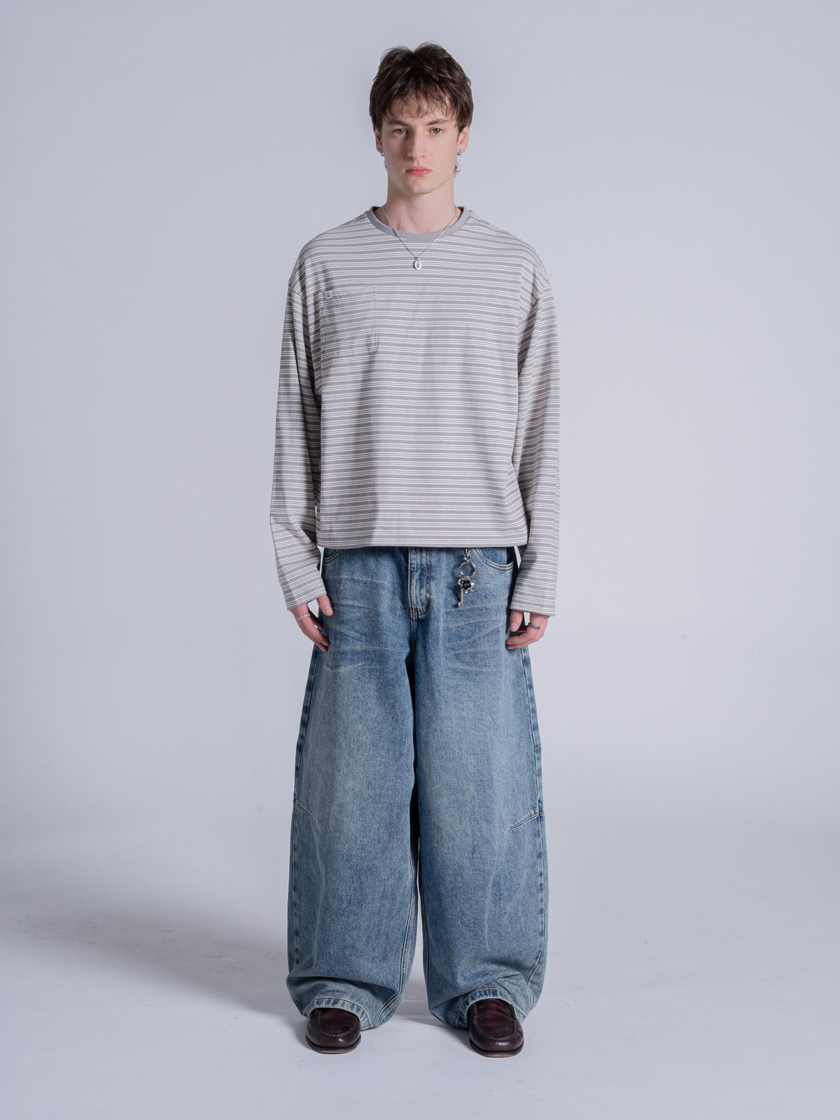 POCKET STRIPED LONG SLEEVE - LIGHT GREY