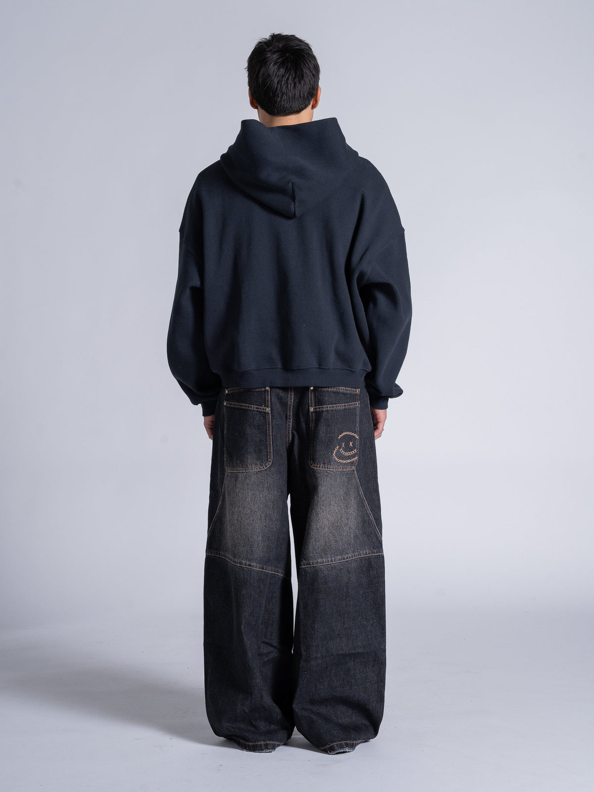 WAFFLE ZIP HOODIE - DARK NAVY