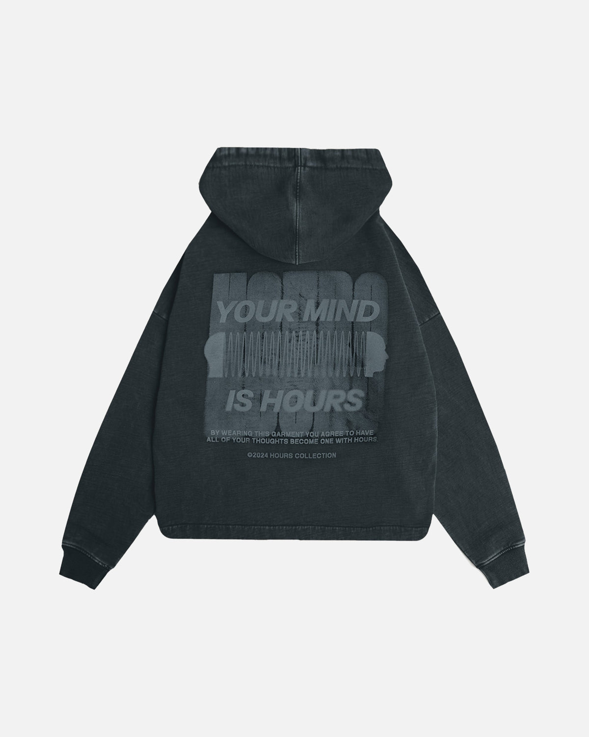 Mind Connection Cropped Zip Hoodie - Vintage Black