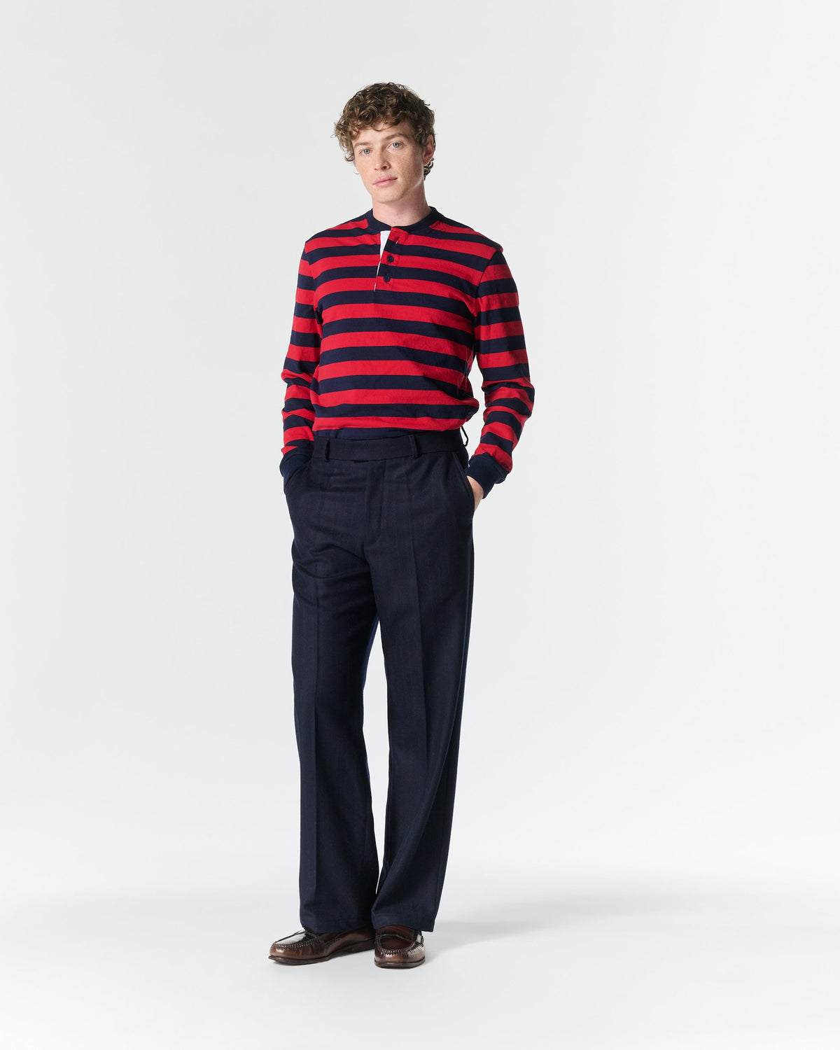 Flat Front Chalk Stripe Wool Trouser