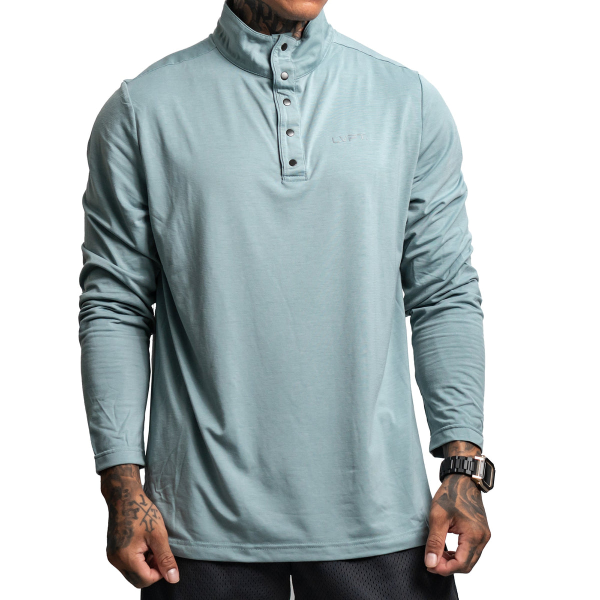 Performance Snap Henley - Seafoam Blue