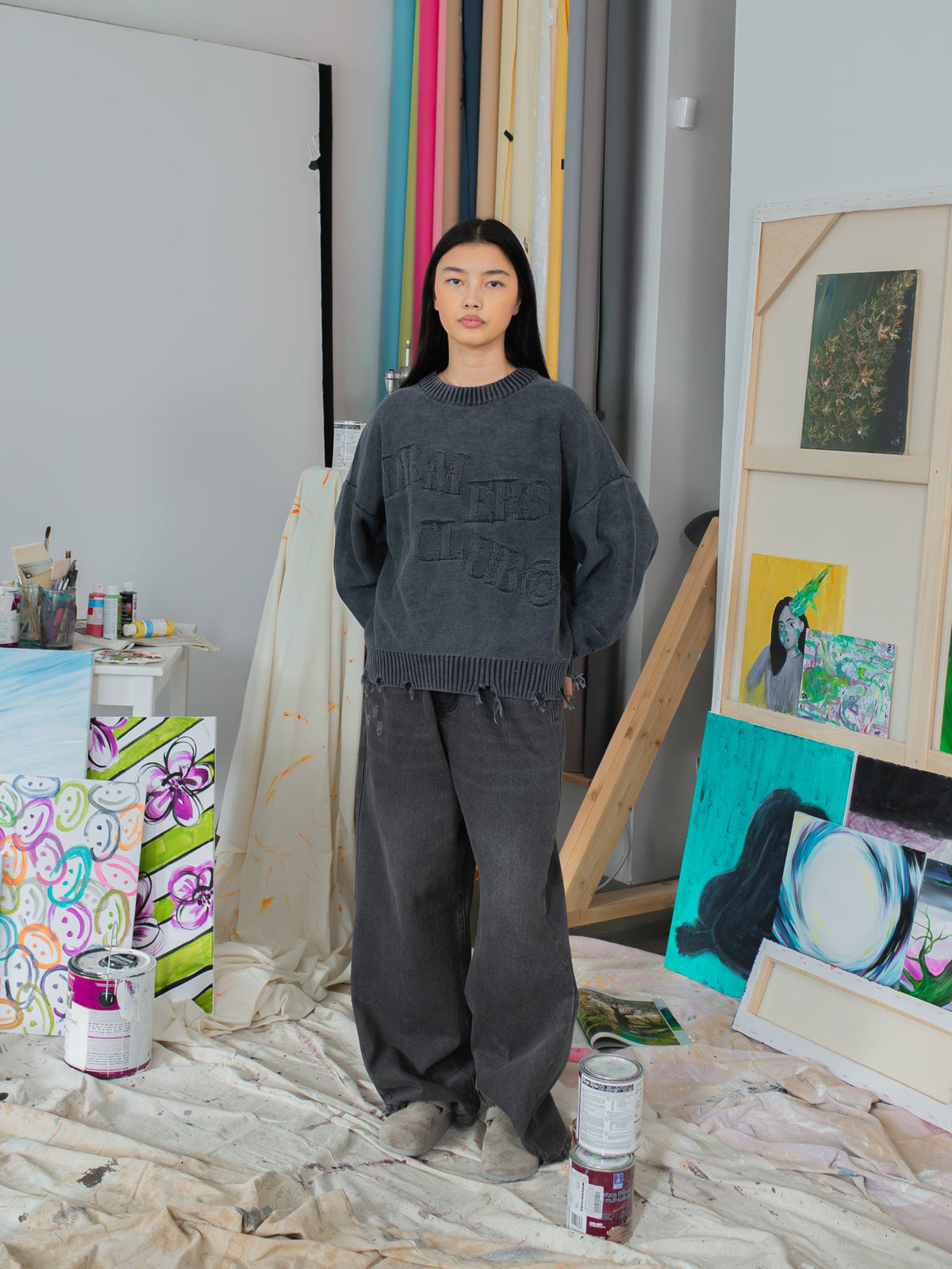FALLING LETTERS KNIT - WASHED GREY