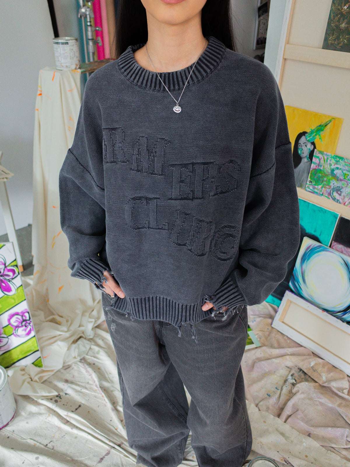 FALLING LETTERS KNIT - WASHED GREY