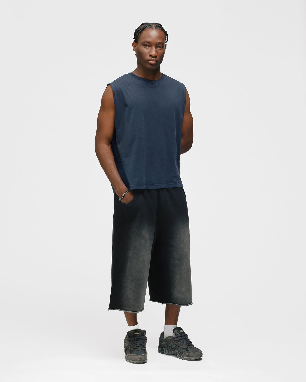Cropped Tank Top - Washed Navy