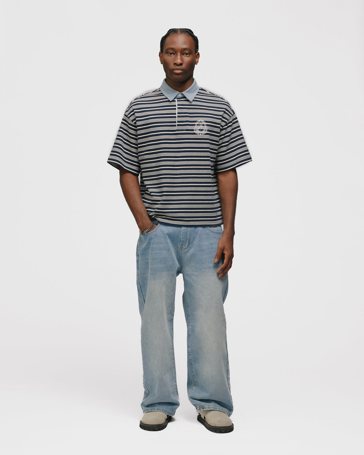 Striped Polo Shirt - Navy