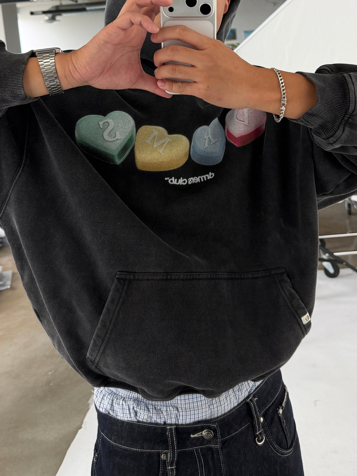 CANDY HEARTS HOODIE - VINTAGE BLACK