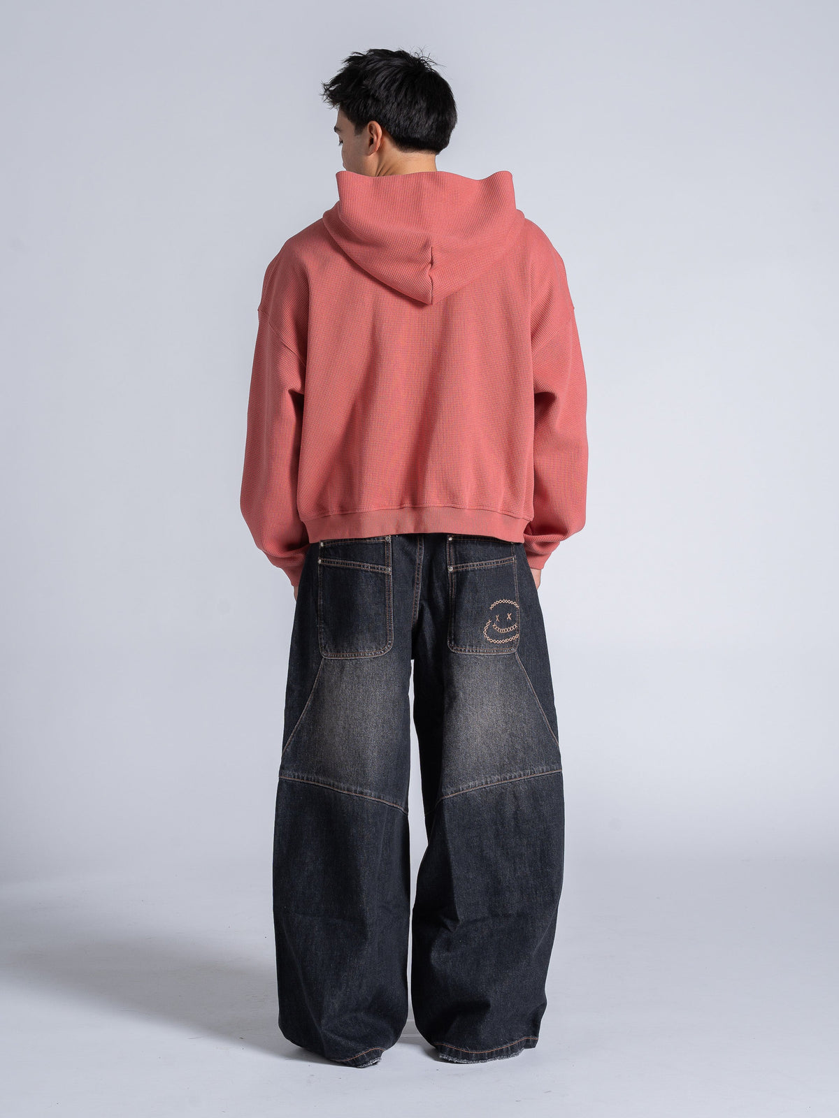 WAFFLE ZIP HOODIE - SALMON