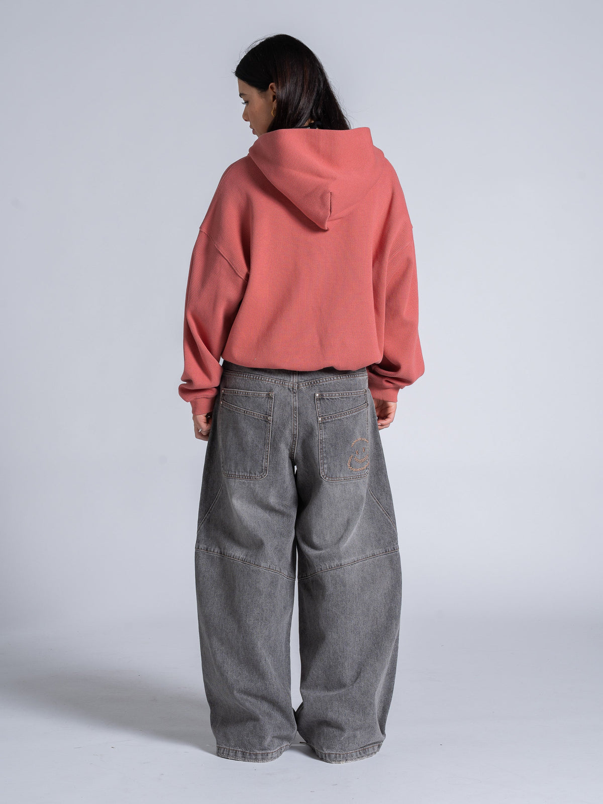 WAFFLE ZIP HOODIE - SALMON