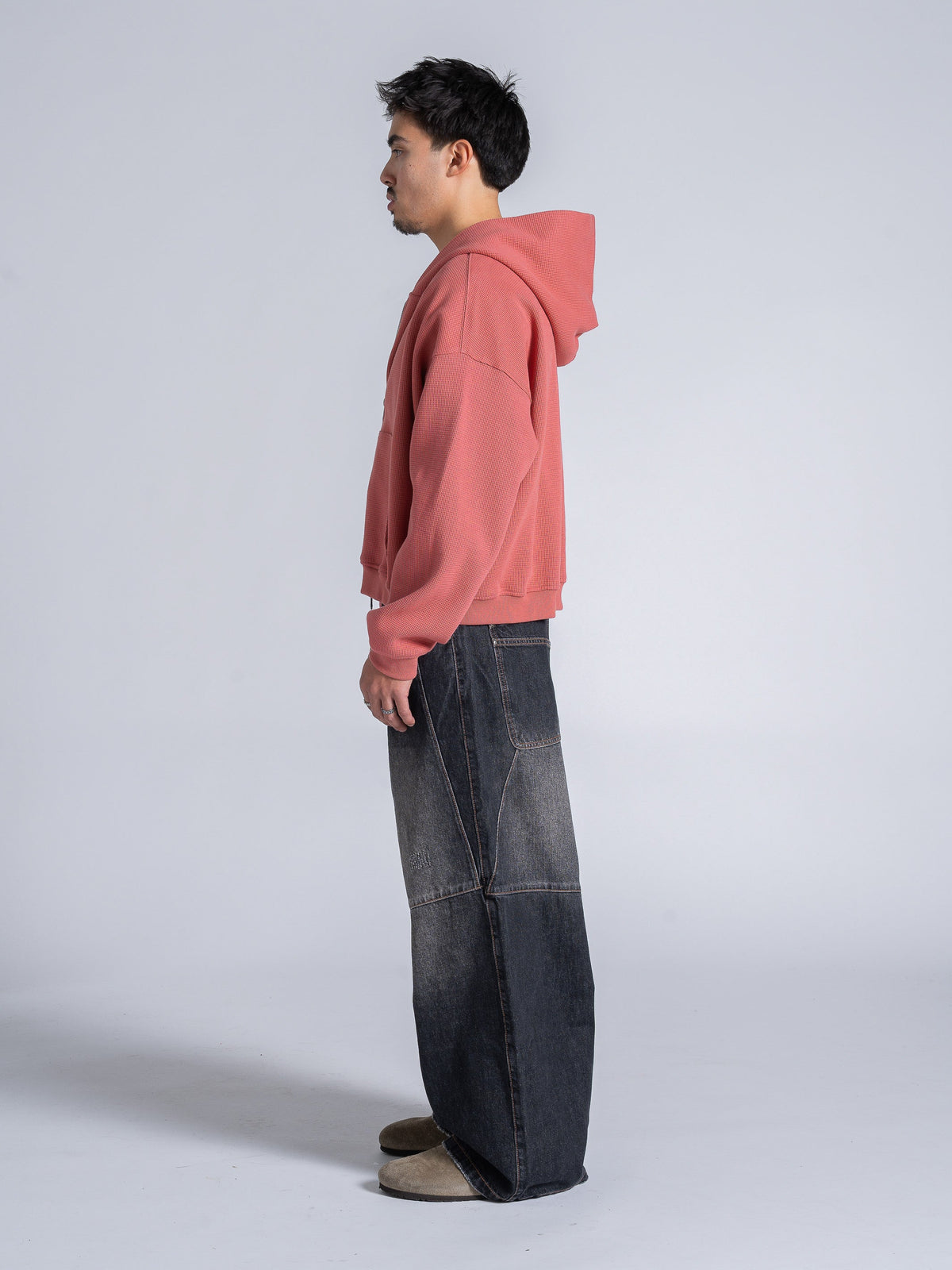 WAFFLE ZIP HOODIE - SALMON