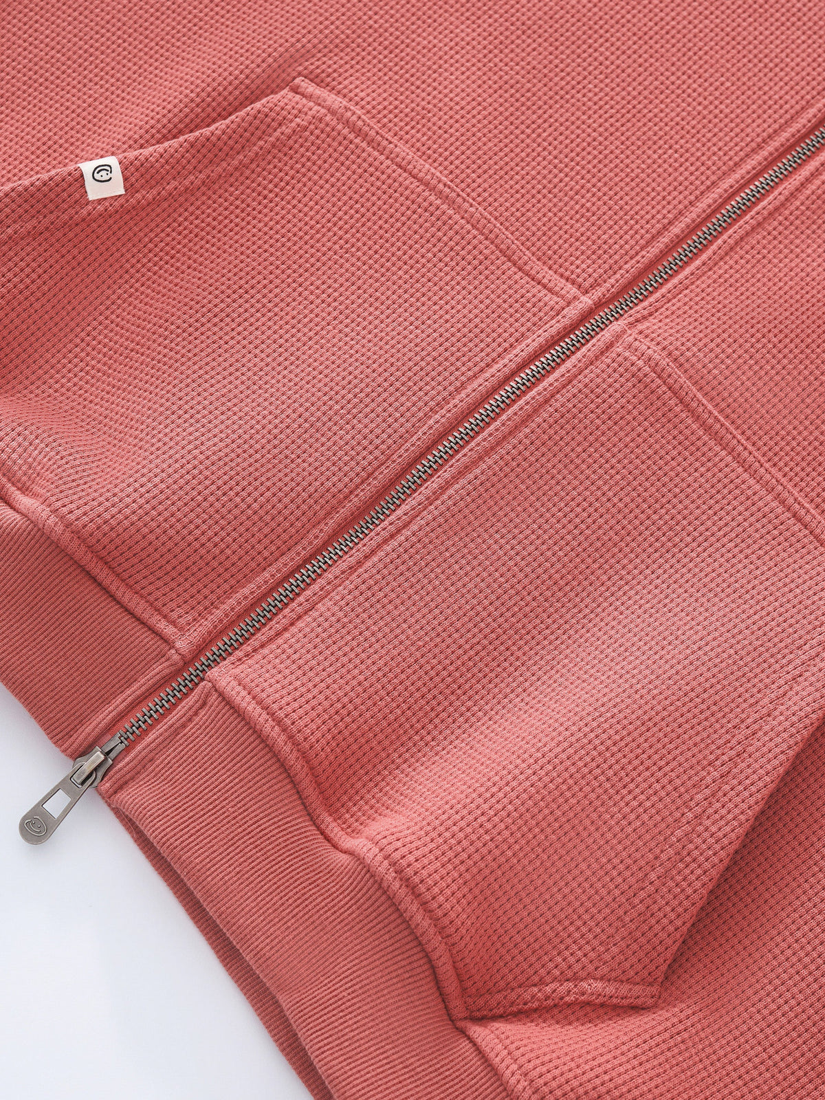 WAFFLE ZIP HOODIE - SALMON