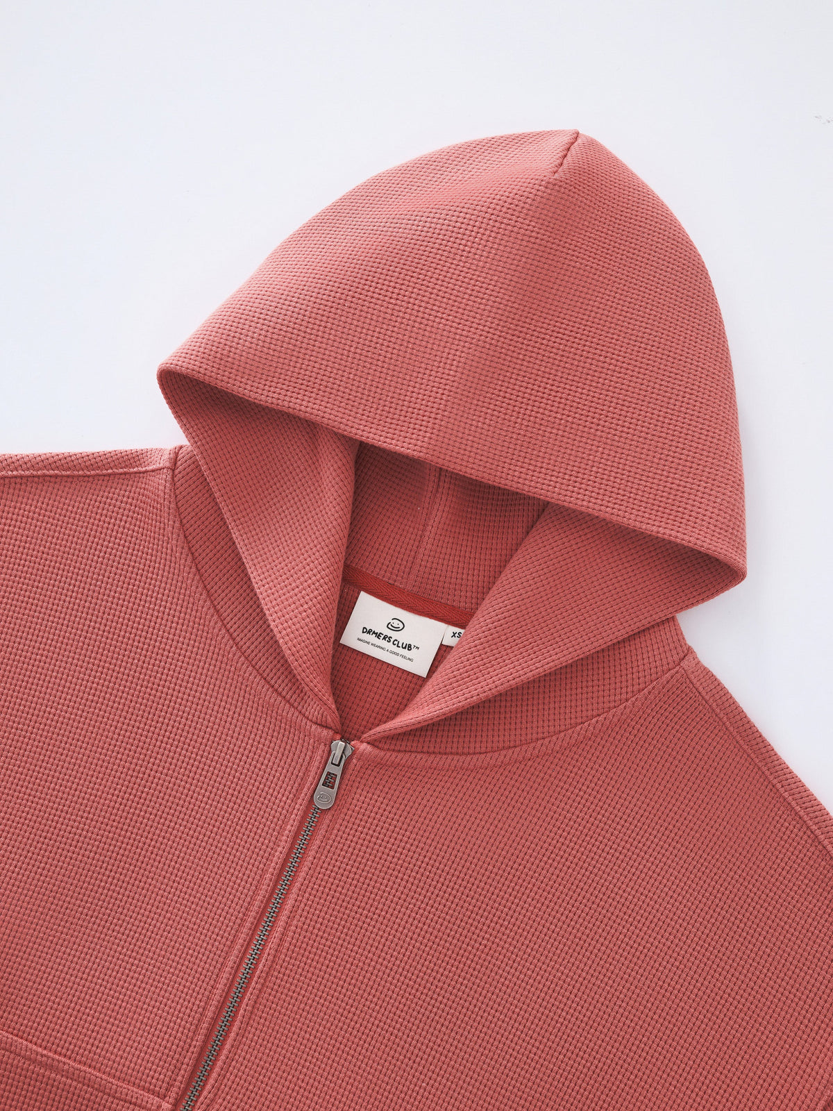 WAFFLE ZIP HOODIE - SALMON