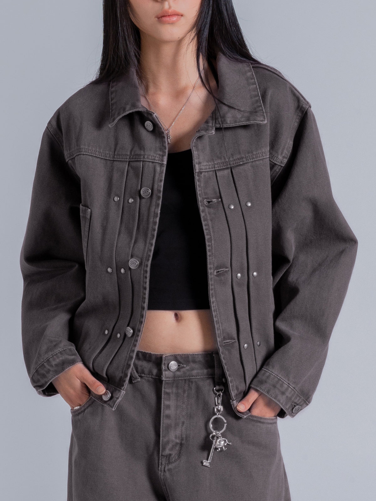 FALLING POCKETS DENIM JACKET - UMBER BROWN
