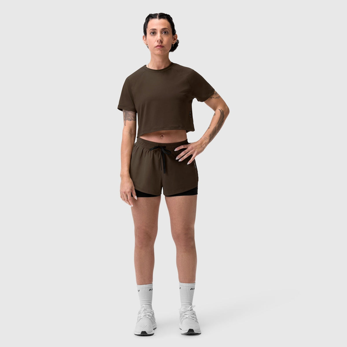 W018. AeroSilver® Cropped Tee - Dark Earth