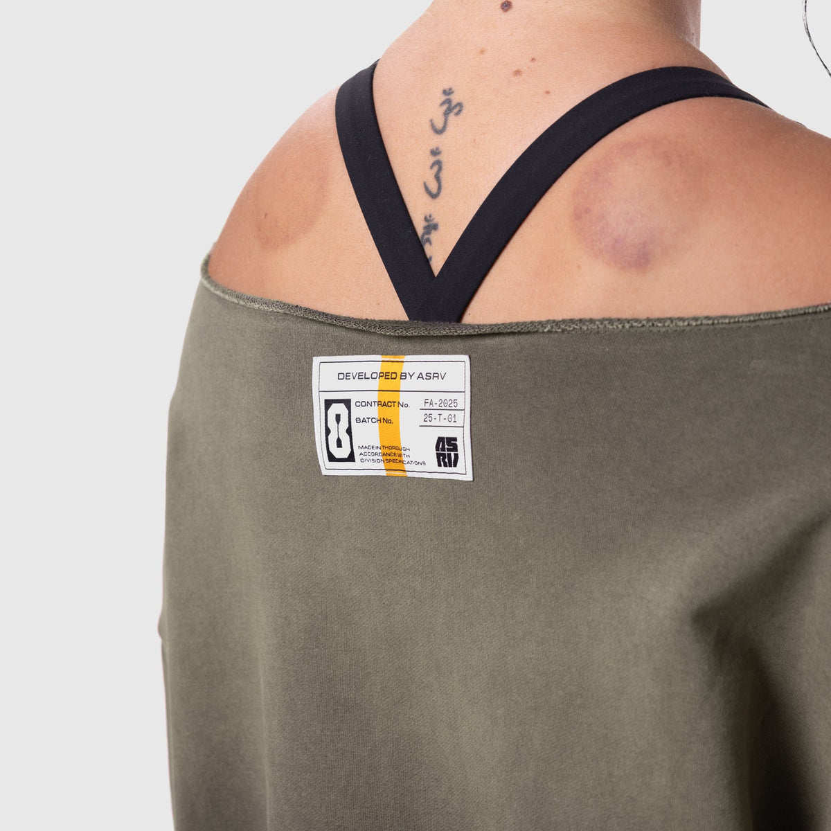 W049. Raw Hem Oversized Crewneck - Olive Sun Fade