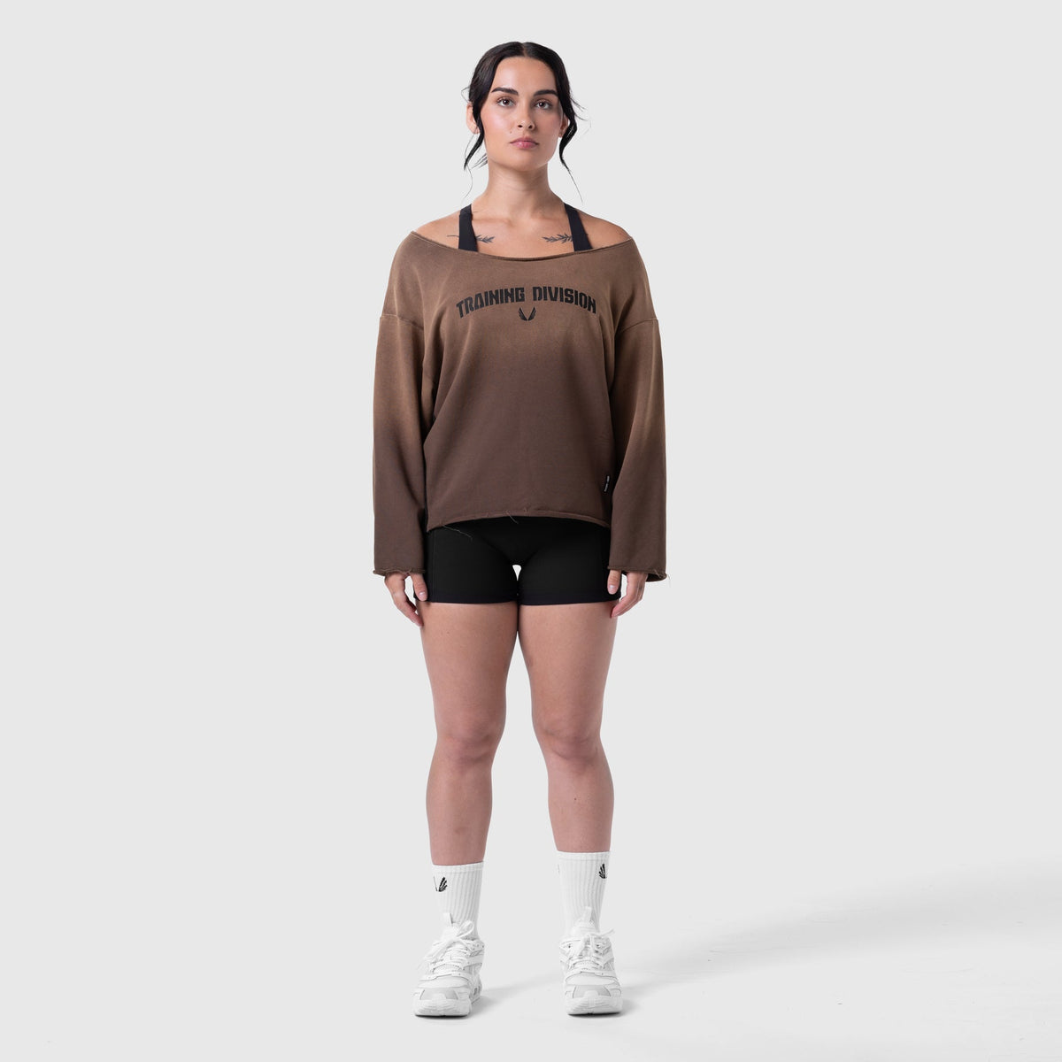 W049. Raw Hem Oversized Crewneck - Dark Earth Sun Fade