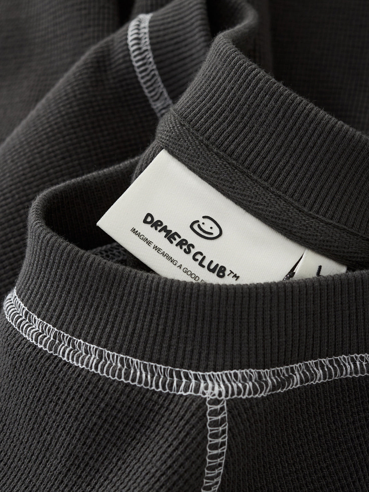 SMILEY WAFFLE LONG SLEEVE TEE - MIDNIGHT CHARCOAL