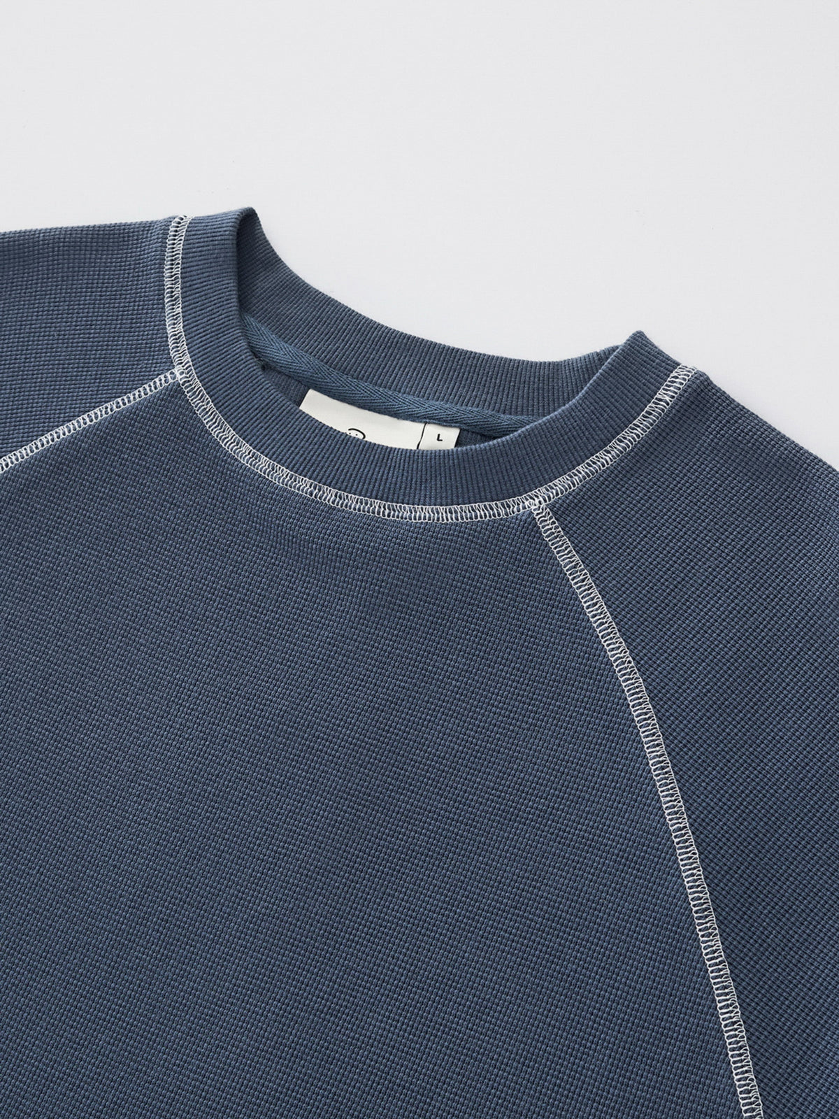 SMILEY WAFFLE LONG SLEEVE TEE - NAVY BLUE