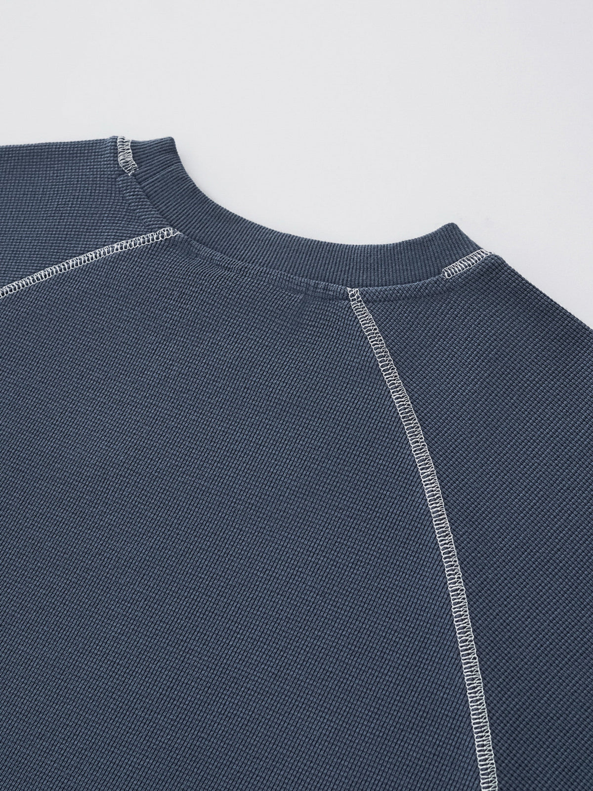 SMILEY WAFFLE LONG SLEEVE TEE - NAVY BLUE