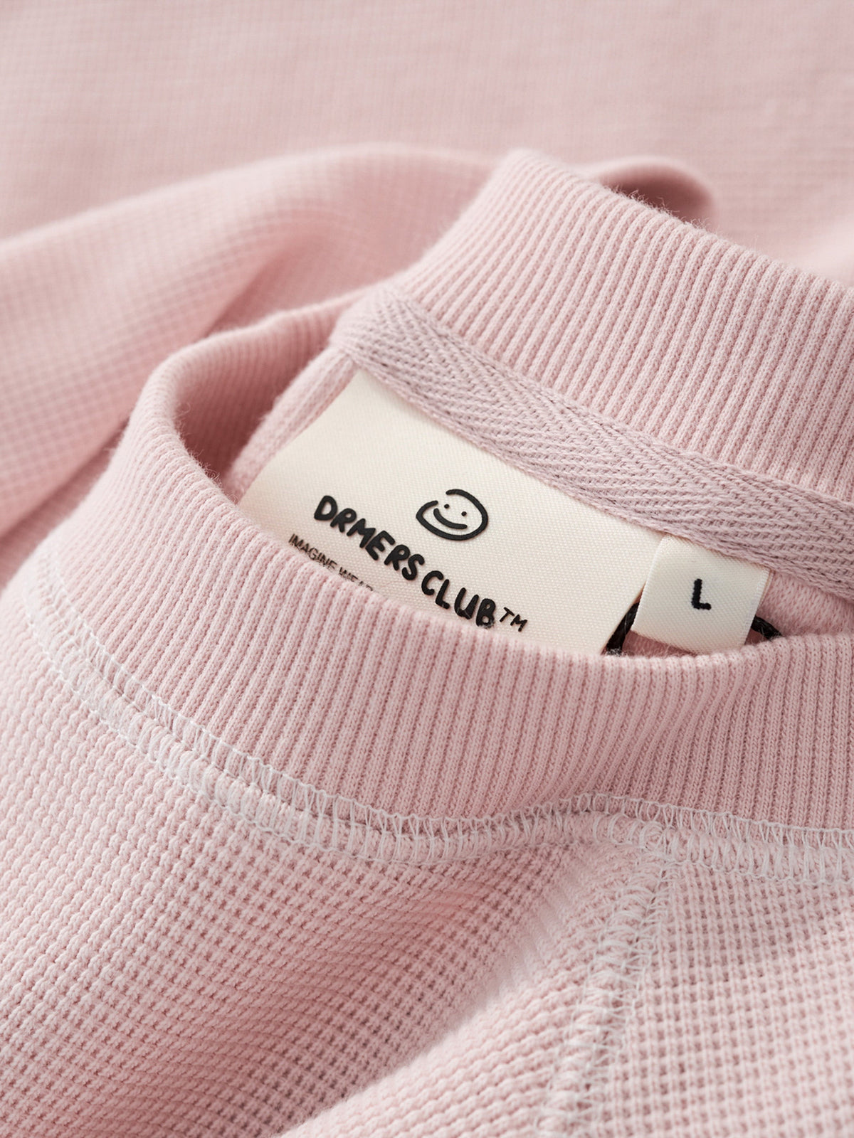 SMILEY WAFFLE LONG SLEEVE TEE - COTTON CANDY PINK