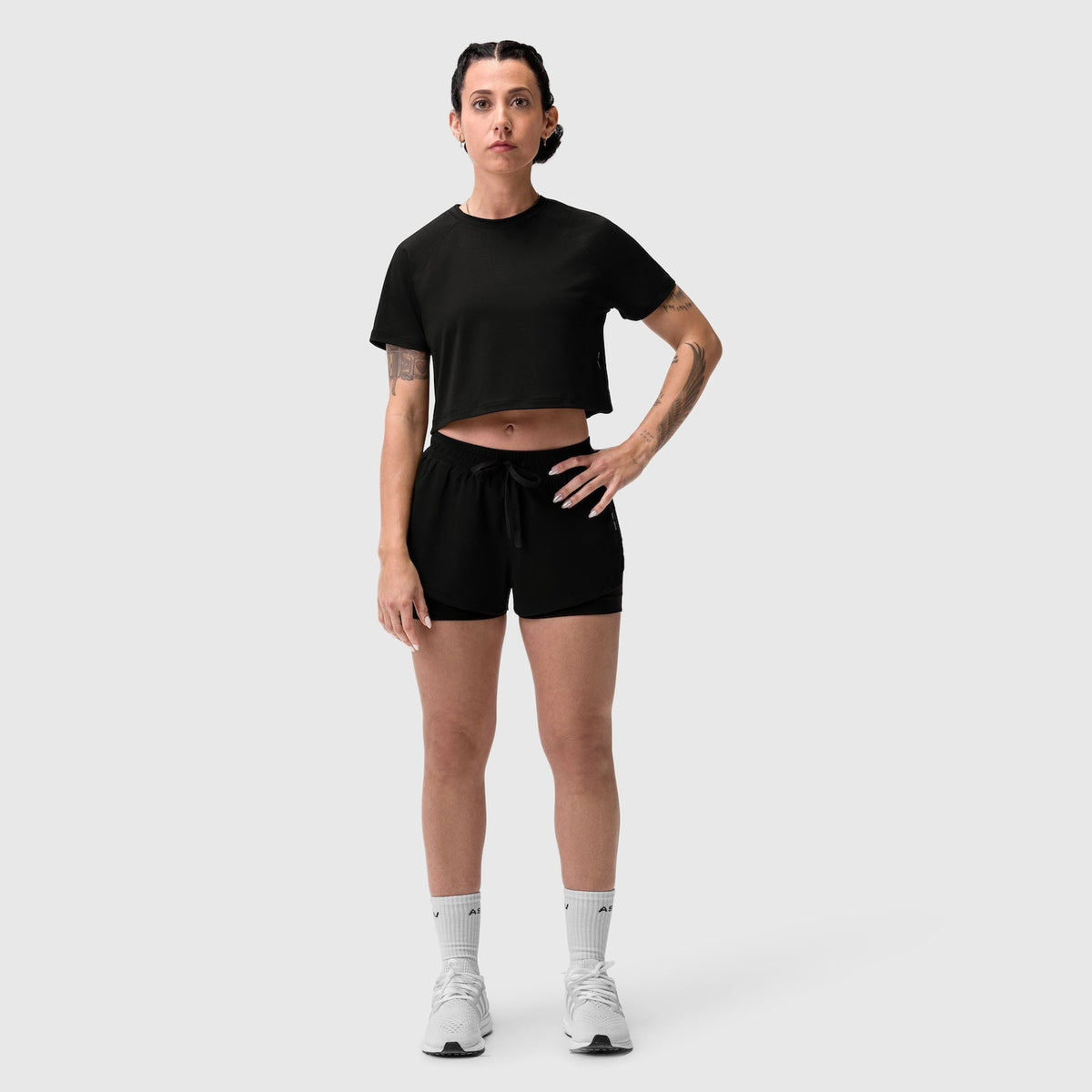 W018. AeroSilver® Cropped Tee - Black
