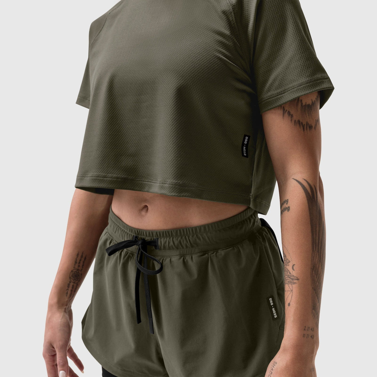 W018. AeroSilver® Cropped Tee - Olive