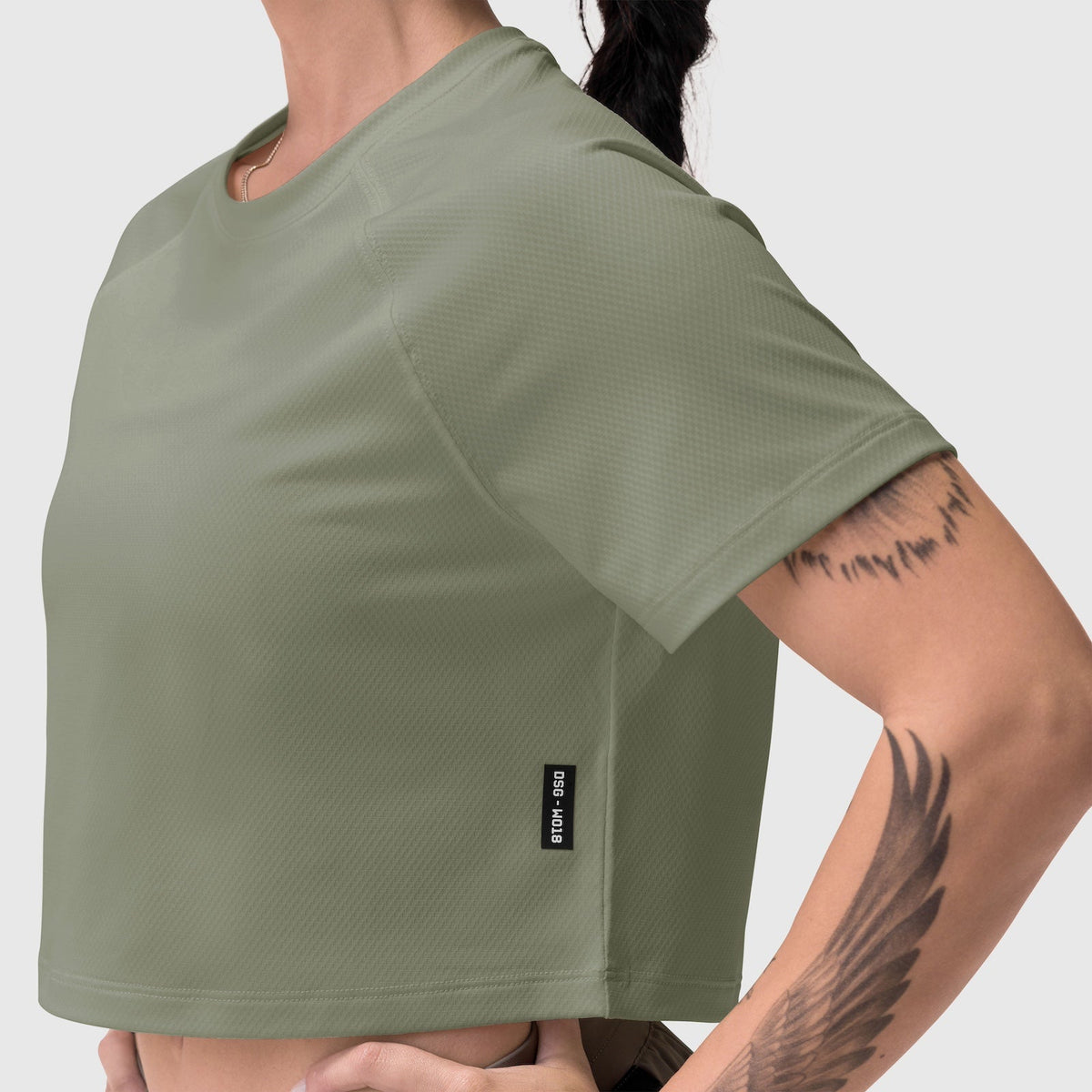W018. AeroSilver® Cropped Tee - Sage