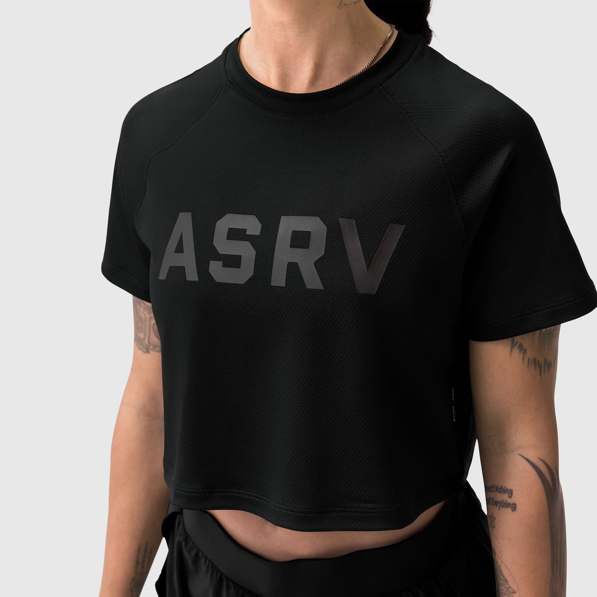 W018. AeroSilver® Cropped Tee - Black "ASRV"