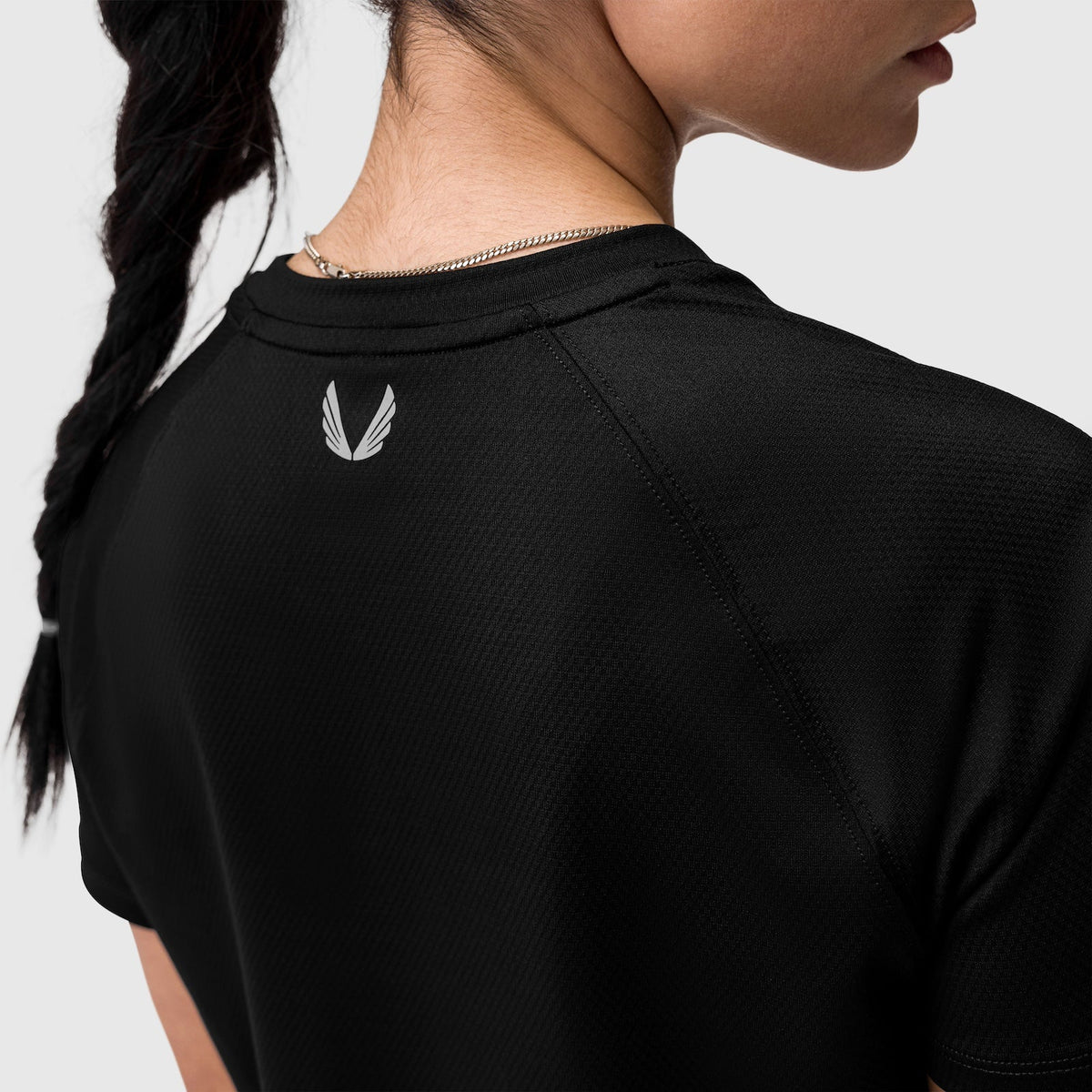 W018. AeroSilver® Cropped Tee - Black "ASRV"