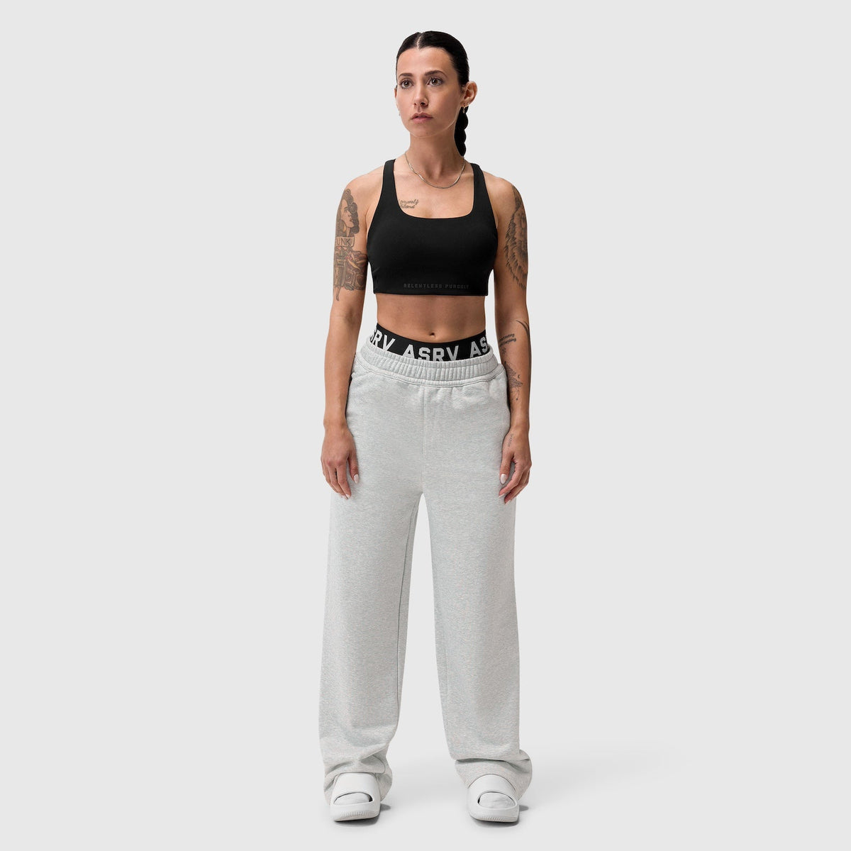 W034. Sorona® Terry Straight Leg Sweats - Heather Grey