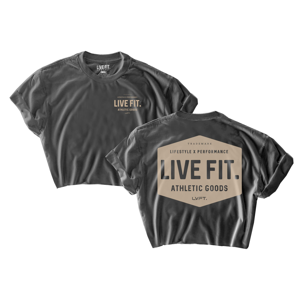 Work Badge Crop Tee - Charcoal/Cream