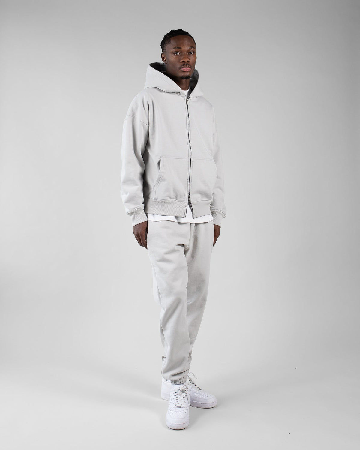 Drop Shoulder Zip Hoodie - Stone
