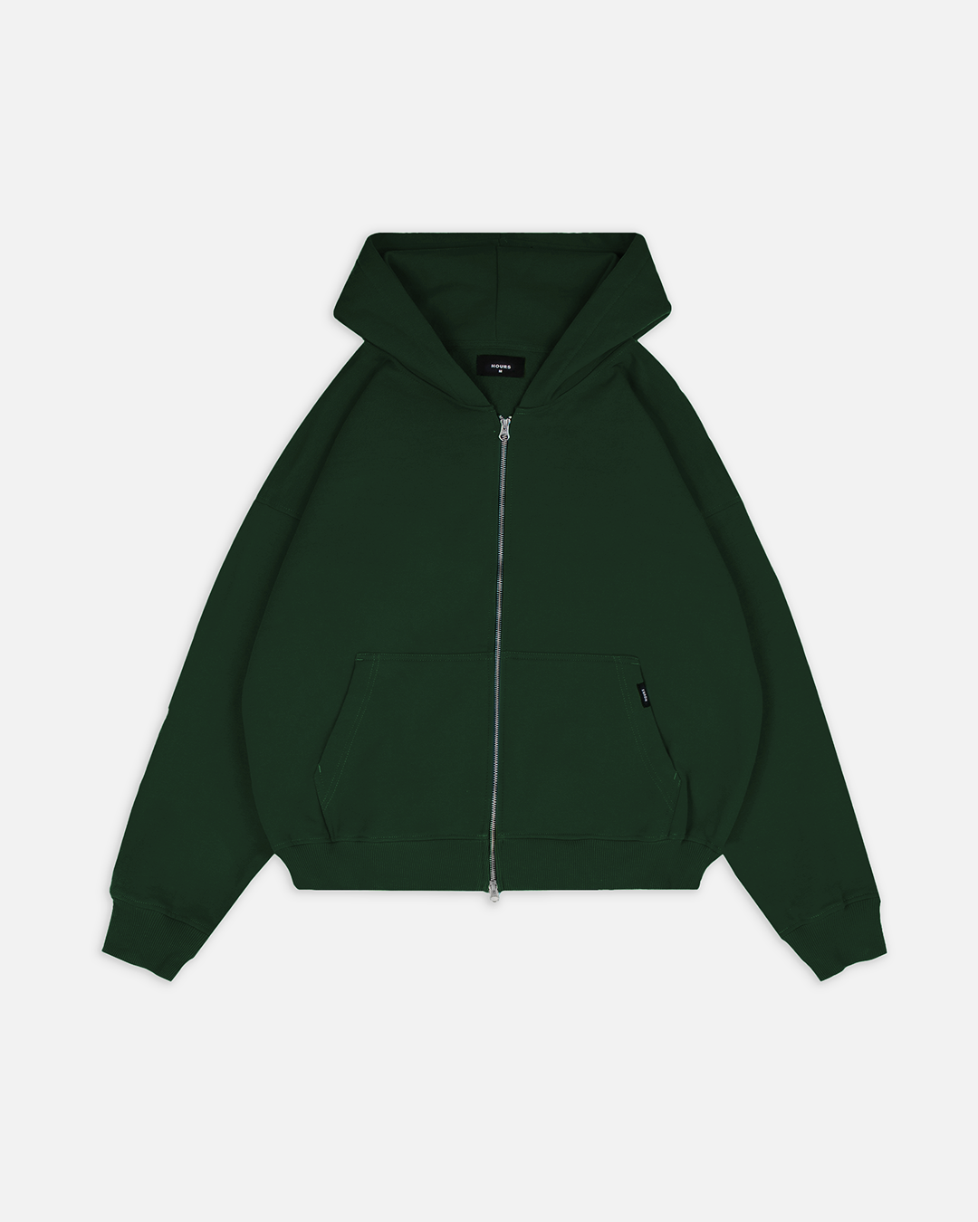 Drop Shoulder Zip Hoodie - Forest Green