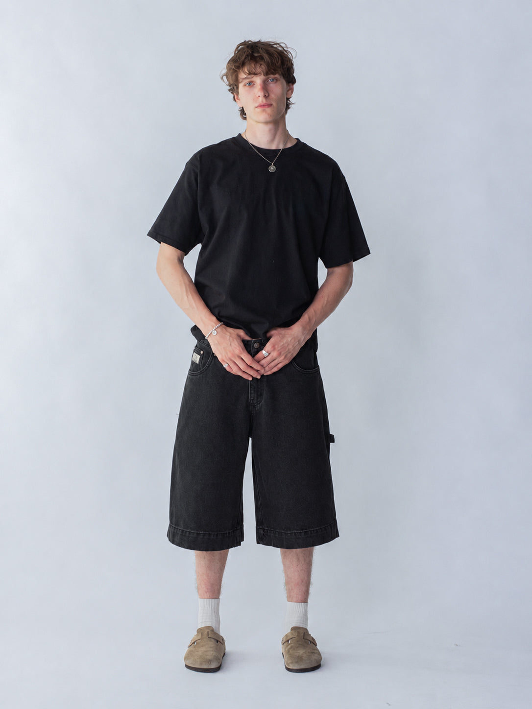 SMILEY STITCH JORTS - WASHED BLACK